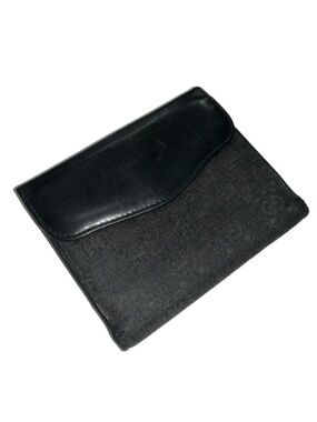 Vintage Gucci Wallet - Black Leather with GG Black Web Canvas Fabric - Serial #